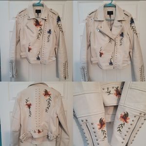 🩵 Romeo & Juliet Couture Ivory leather moto Jacket NWT Medium